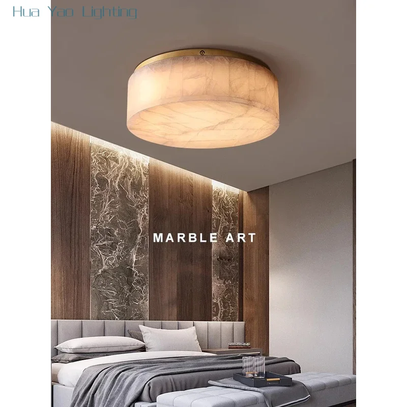 Natural Marble Collection 25-100cm Round Square Dimmable LED Lamparas De Techo Ceiling Lamp Chandelier For Living Bedroom