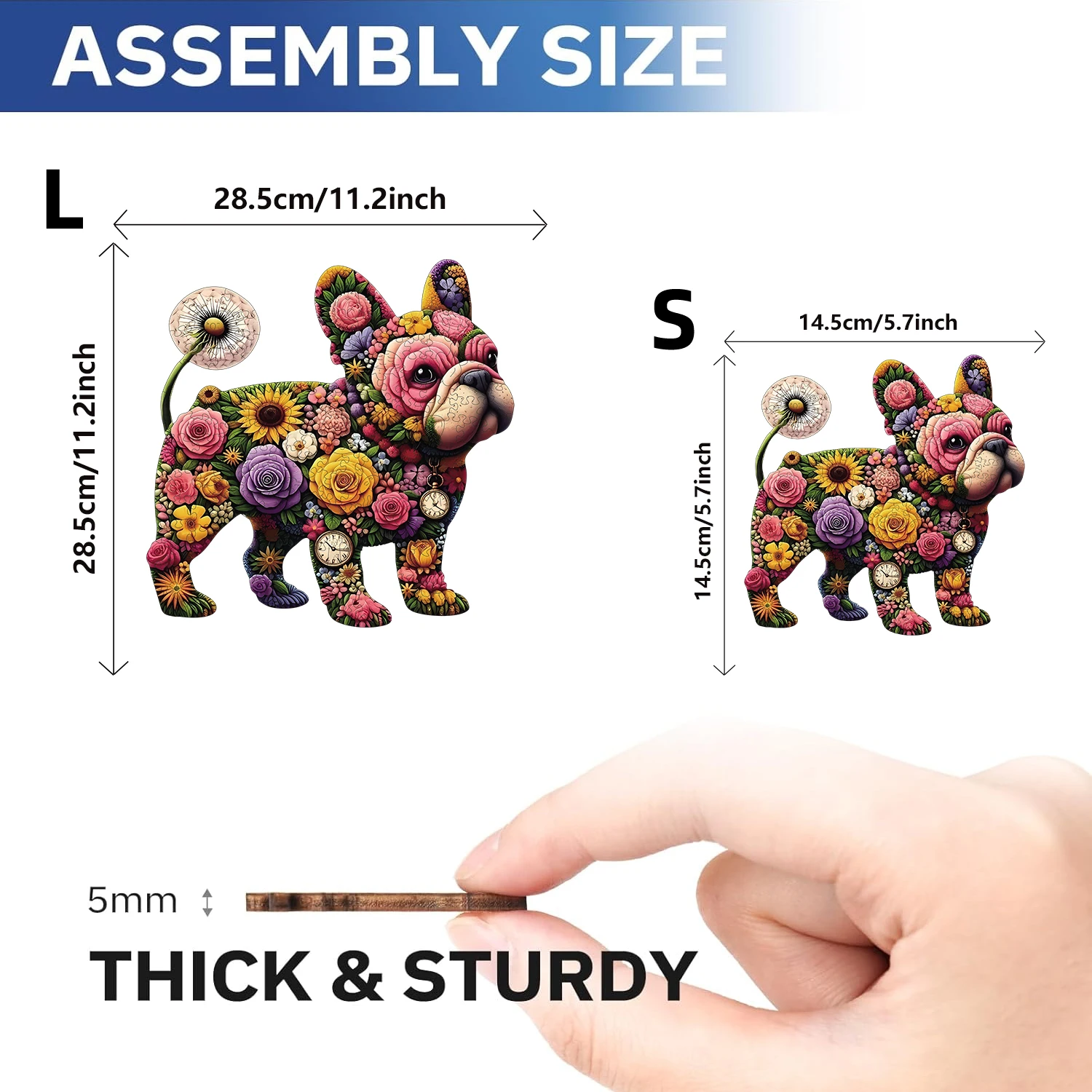 Holzpuzzle für Erwachsene, bunte Blumen-Bulldoggen-Puzzles, besondere Weihnachtsgeschenke für Freunde, Familie, moderne Kunst, Heimdekoration