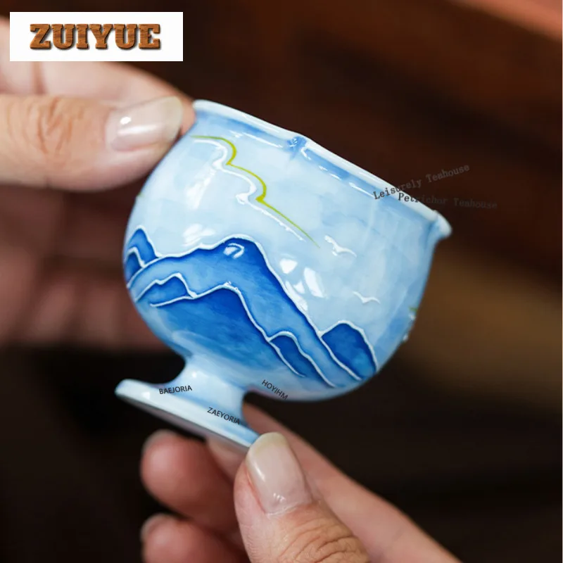 50ml Hand Painted Blue Sky Mount Teacup Elegant Tea Bowl Single Cups Tea-tasting Fragrance Cup Chazhan Master Cups Teaset