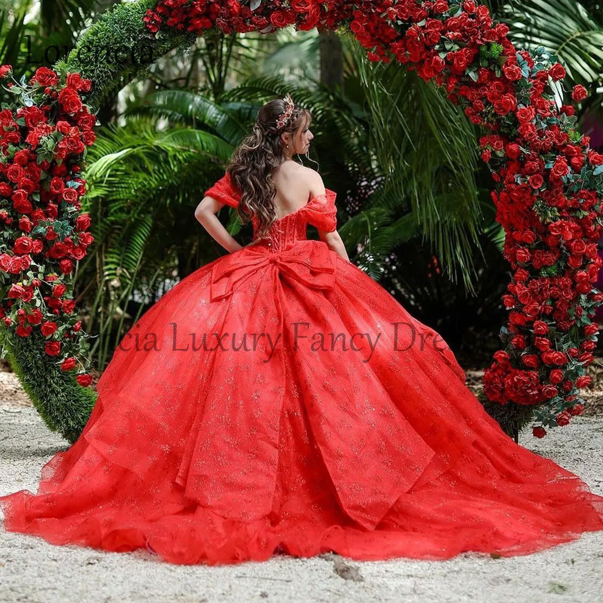 2024 gaun Quinceanera merah Meksiko gaun pesta renda Applique manik-manik kristal busur korset manis 16 Formal Vestidos De 15 ainggos