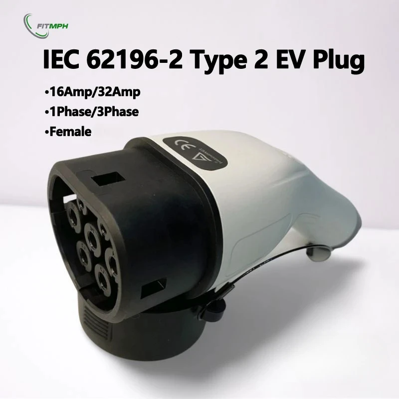 Plugue fêmea do carregador EV FITMPH tipo 2 EVs, conector do carregador EV trifásico 32A IEC 62196-2 EV para veículo elétrico, conectar ao lado EV