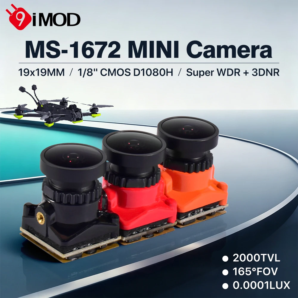 9IMOD MINI FPV-Kamera MS-1672 2000TVL 165 °   FOV 2,1mm Objektiv Super WDR 3DNR 0,0001Lux Low-Light 5-36V für RC FPV Racing Drohne