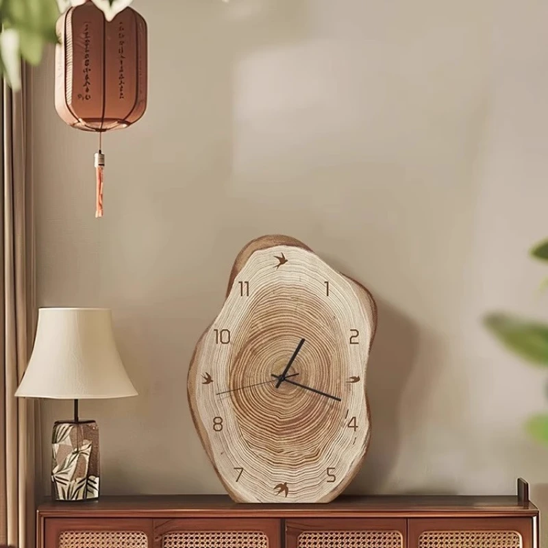 

Medieval log wind desktop clock pendulum desktop living room wall clock silent original niche wall hanging retro clock ornament
