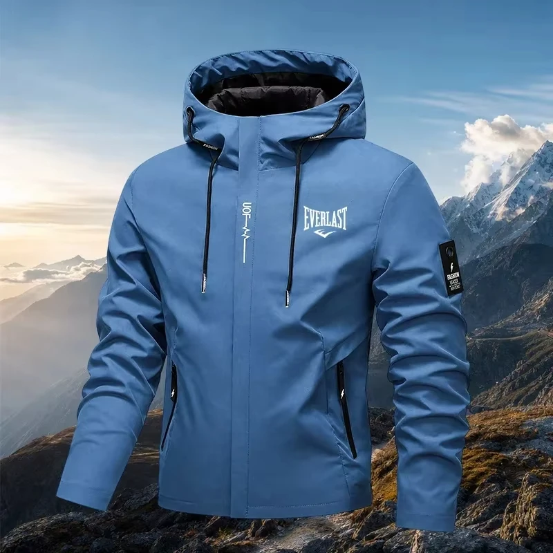 Men's tactical jacket with logo, featuring a hood and zipper, suitable for outdoor use. New 2026-2027 autumn/winter collection.