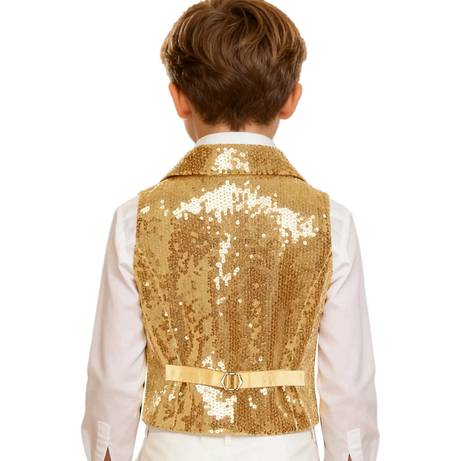 Kids Boys Glittery Waistcoat Button-up Allover Sequin Fully Lined Vest Tank Top Wedding Hip-hop Jazz Dance Performance Costume