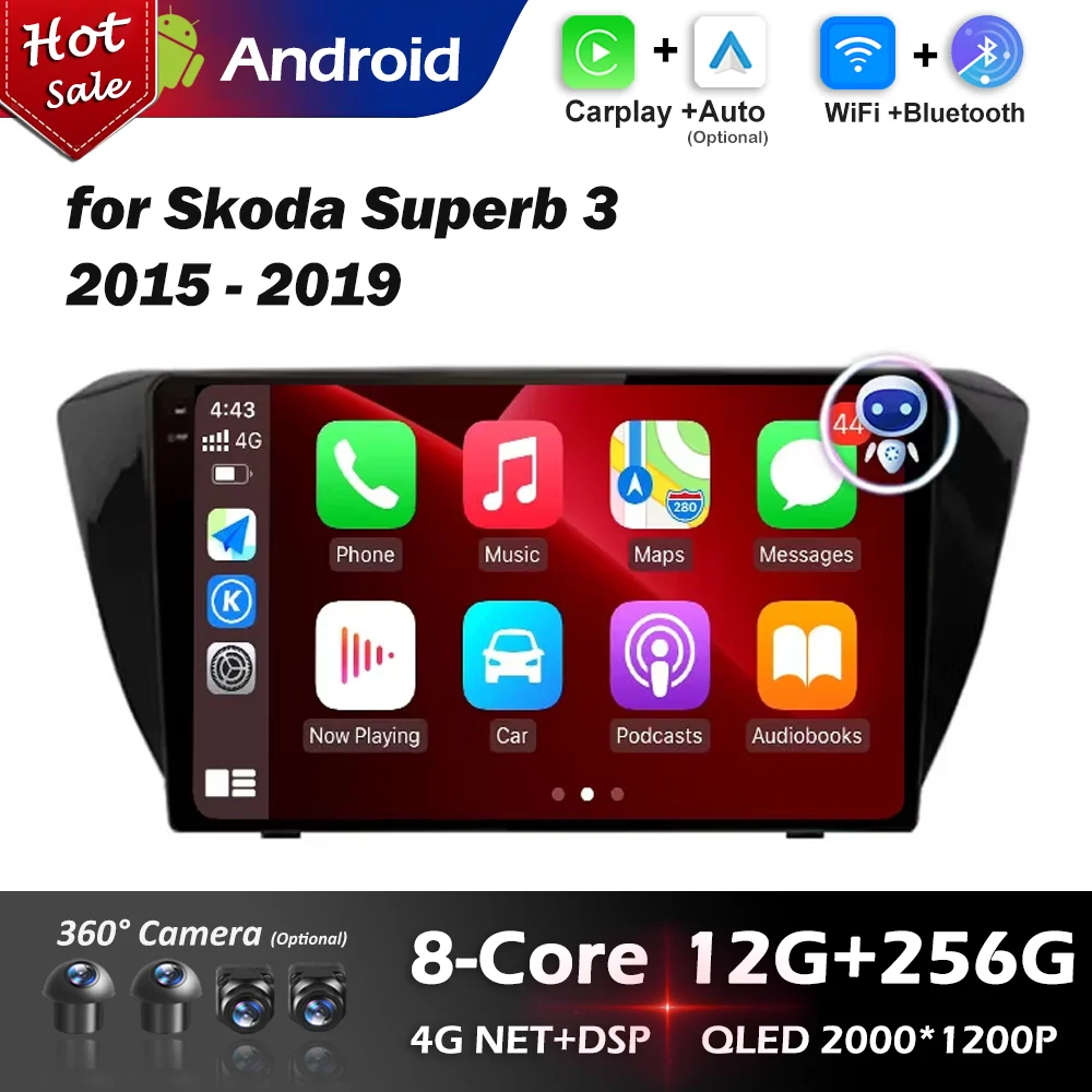 

10 inch for Skoda Superb 3 2015 2016 2017 2018 2019 Bluetooth Android 16 GPS Car Video Multimedia Player Carplay Accessories 4G