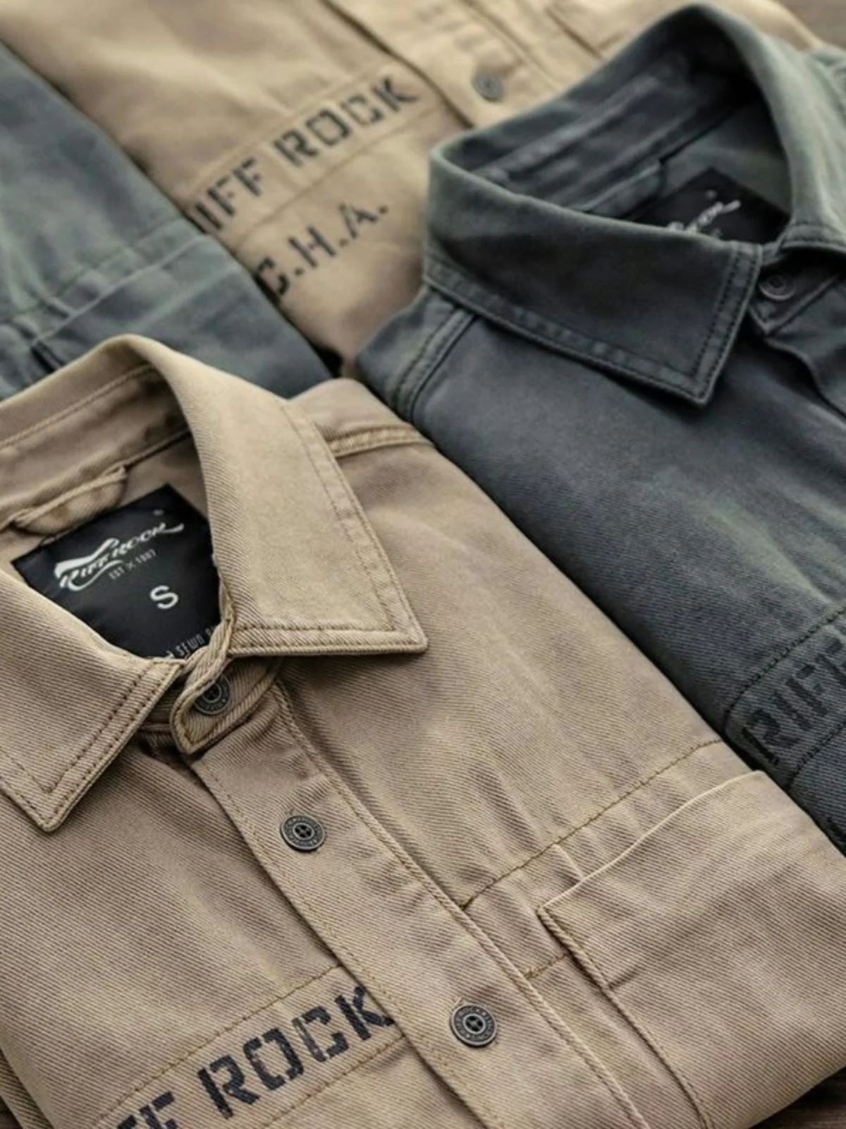 

Retro American Military Sle Long Sve Work irt for Men Dirt Resistant Wearable Denim Workwear Faion Urban Youth