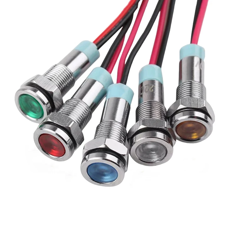 

1pcs 6mm Flat Head LED Metal Indicator Light Waterproof Signal Light 12V 24V 220V With Red Yellow Blue Green And White Lines