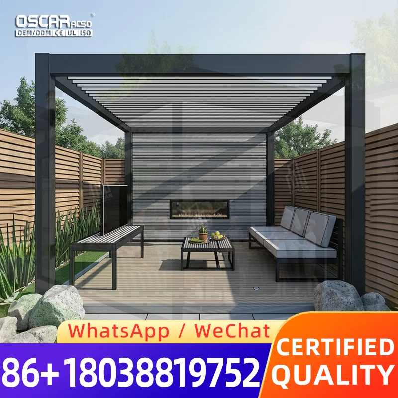 Waterproof Automatic Opening Closing Ventilation Shading Garden Courtyard Rooftop Terrace Motorized Louvered Aluminum Outdoor Pe