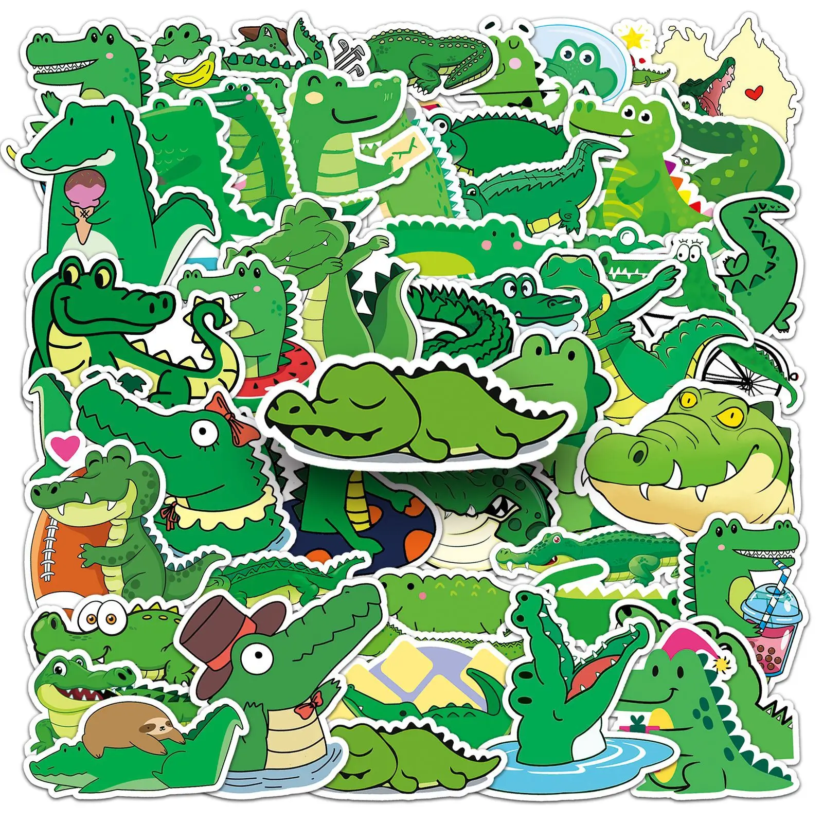 

50Pcs Crocodile Graffiti Cartoon Animal Card DIY Sticker Phone Case Luggage Sticker Waterproof Skateboard Guitar Funny Decals
