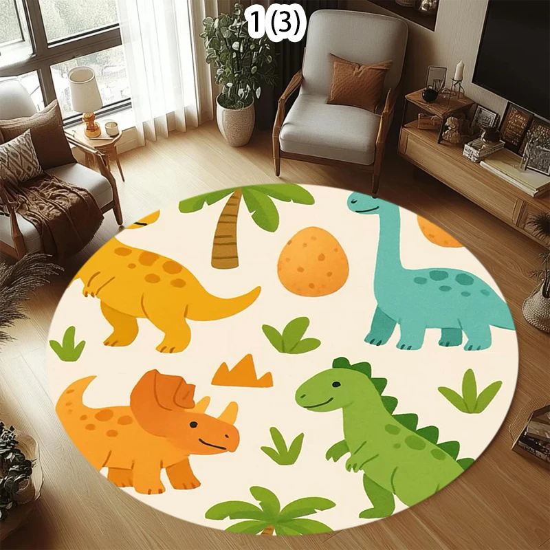 Round  Carpet with Cartoon Map Road Track Hot Air Balloon Airplane Car Other Patterns NonSlip Mat for  Room Home Decor