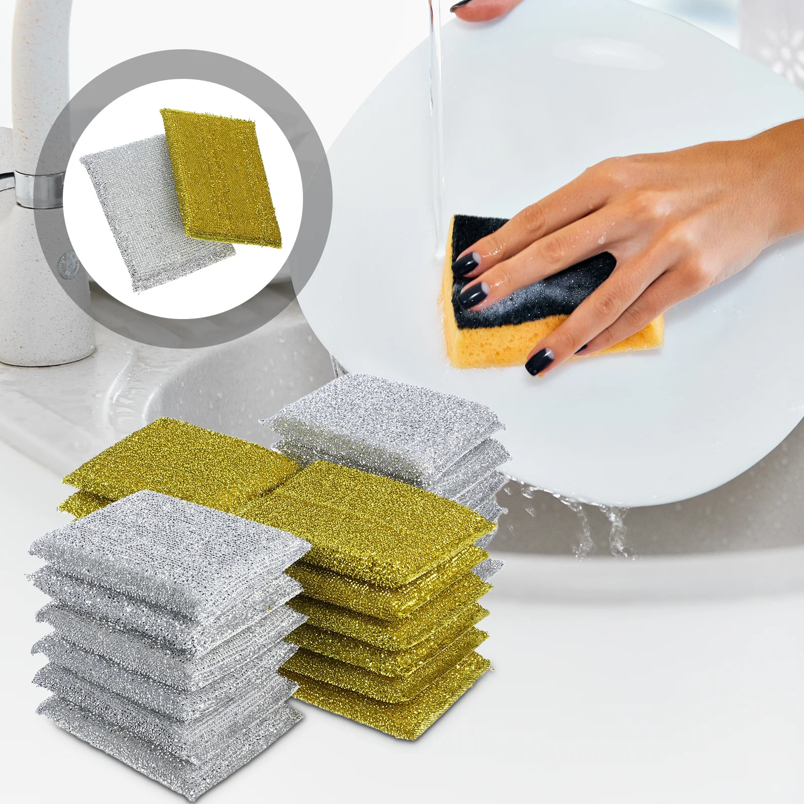 

24pcs Dishwashing Pad High Quality Cleaning Scouring Pad Kitchen Bathroom Sponge Block Durable Absorbent Scrubbing Sponge For