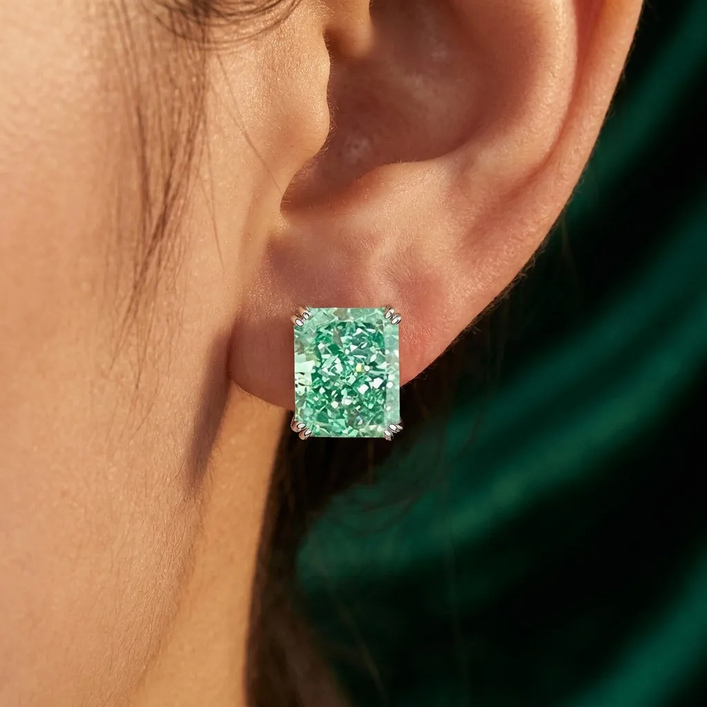 Bocarman Ice Cut Zircon Stud Earrings S925 Silver Paraiba Tanzanite Blue Mint Green Rectangular Multicolor Women Fine Jewelry