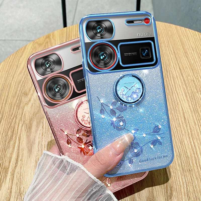 Luxury Glitter Shiny Diamond Ring Holder Case For Nubia Z60 Ultra Z60Ultra Soft TPU Back Cover Phone Cases