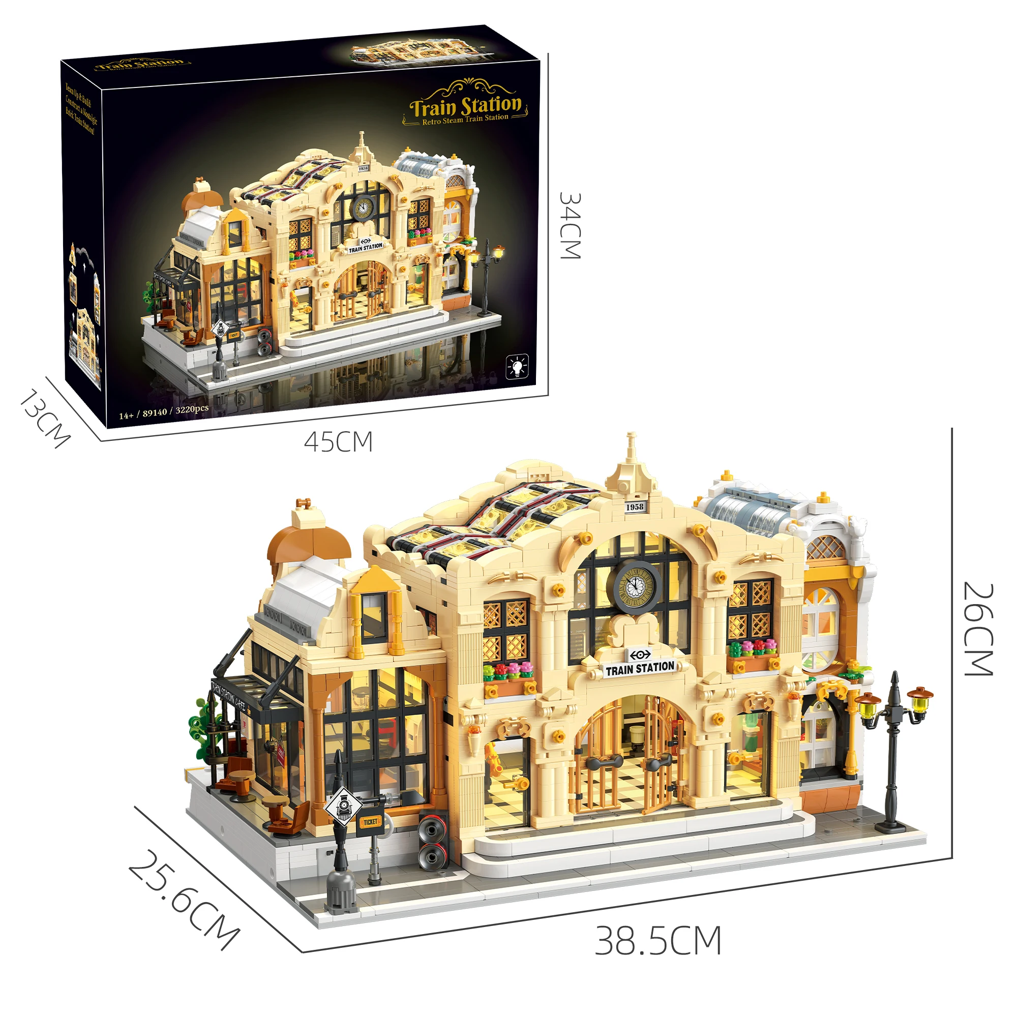 

Retro Steam Train Station Model Building Blocks Set with Lights, Town Life Modular Collectible Toy Gift for Adults Kids, 3220PCS