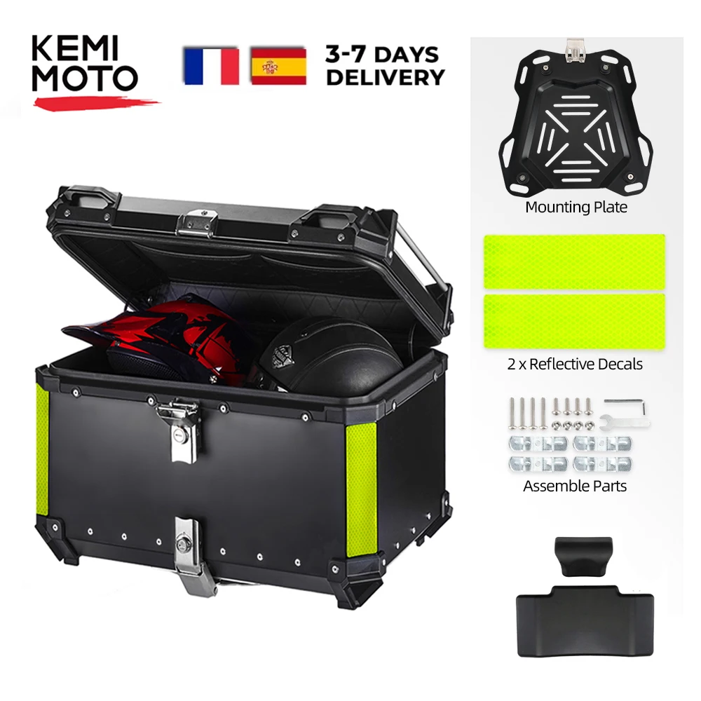 KEMIMOTO 45L/55L/65L دراجة نارية الألومنيوم صندوق خلفي الجذع مع مسند الظهر العالمي العلوي الذيل الخلفي الأمتعة صندوق تخزين الأدوات #1