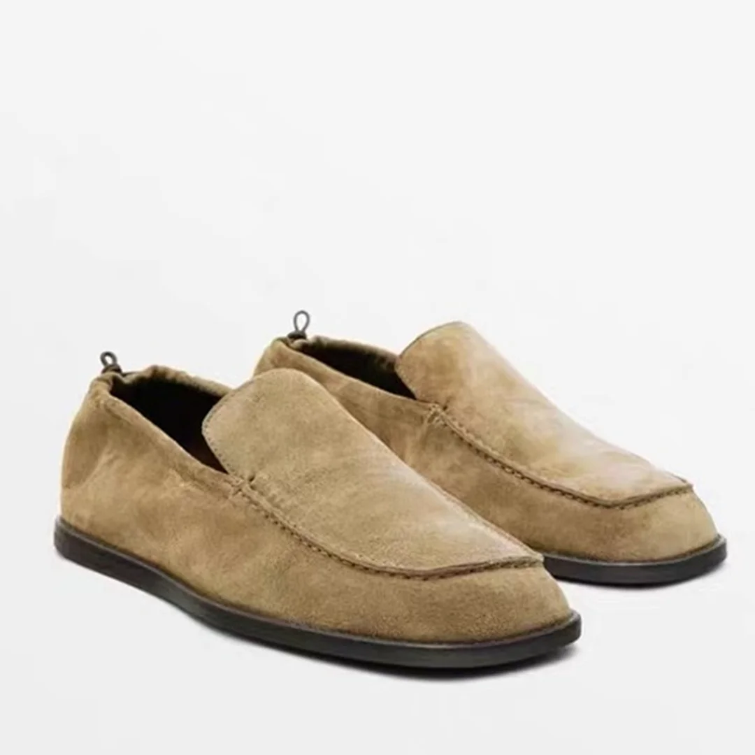 

Maxdutti French Inide Folk Handmade Cowhide Suede Shoes Khaki Color Vintage Square Toe Woman Shoes Shoes For Woman Loafers