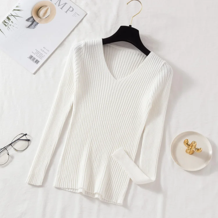 AOSSVIAO Damen Pullover Langarm V-Ausschnitt 6