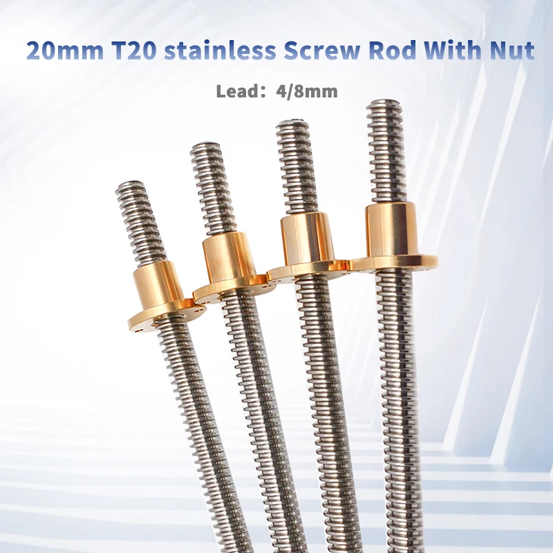 

T20 lead screw Linear Guide lead 1mm 4mm 8mm pitch 4mm length 100mm to 1000mm with Brass nut CNC 3D Printer
