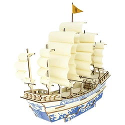 Puzzle en bois 3D pour enfants, voile, soleil, bateau, construction de maison, modèle de château, puzzle, bricolage, jouets de voiture, cadeau pour enfants