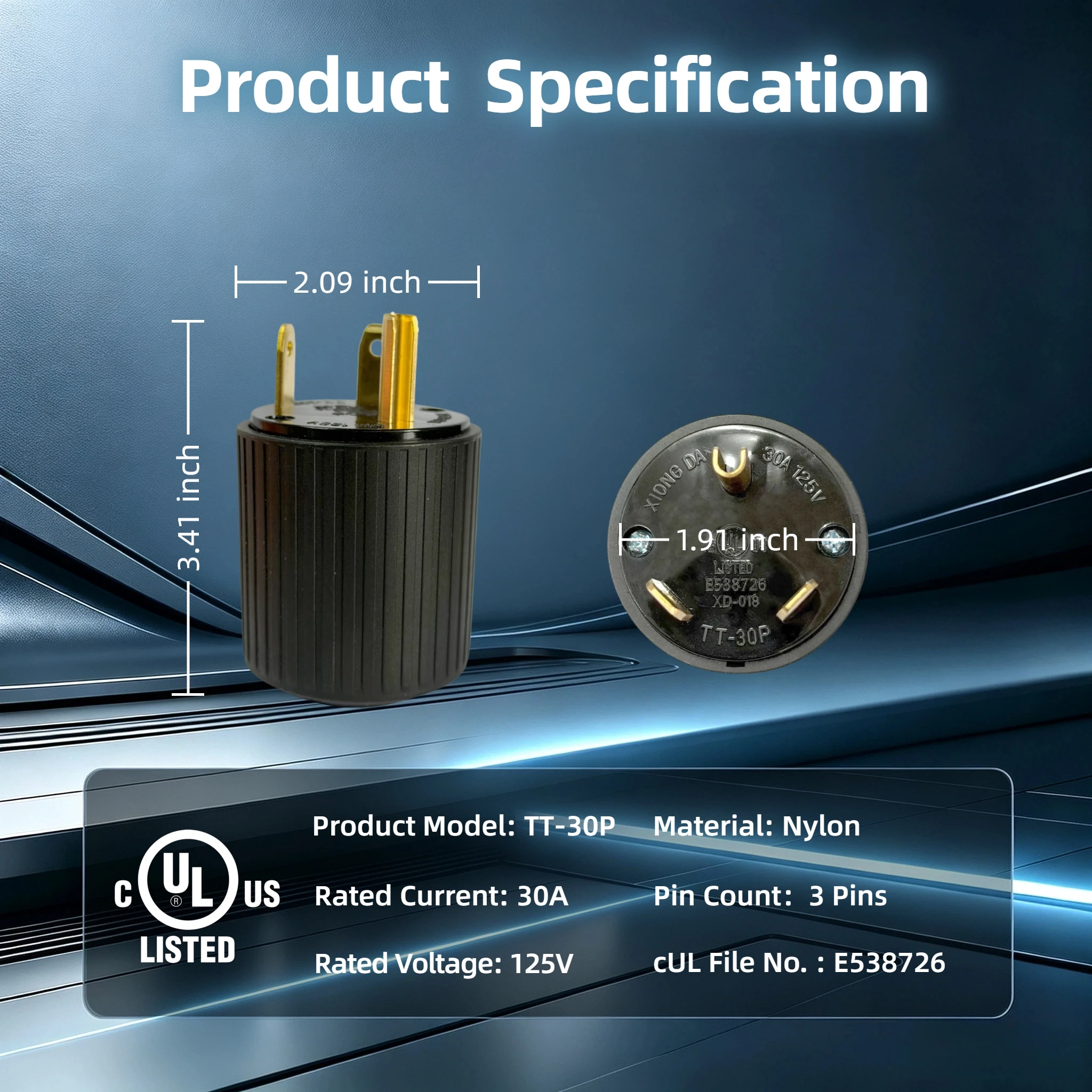 American NEMA TT-30P 30A  Industrial Generator RV Plug High Power 3 Pin Male Connector enchufe uso rudo 125V lavijas industriale