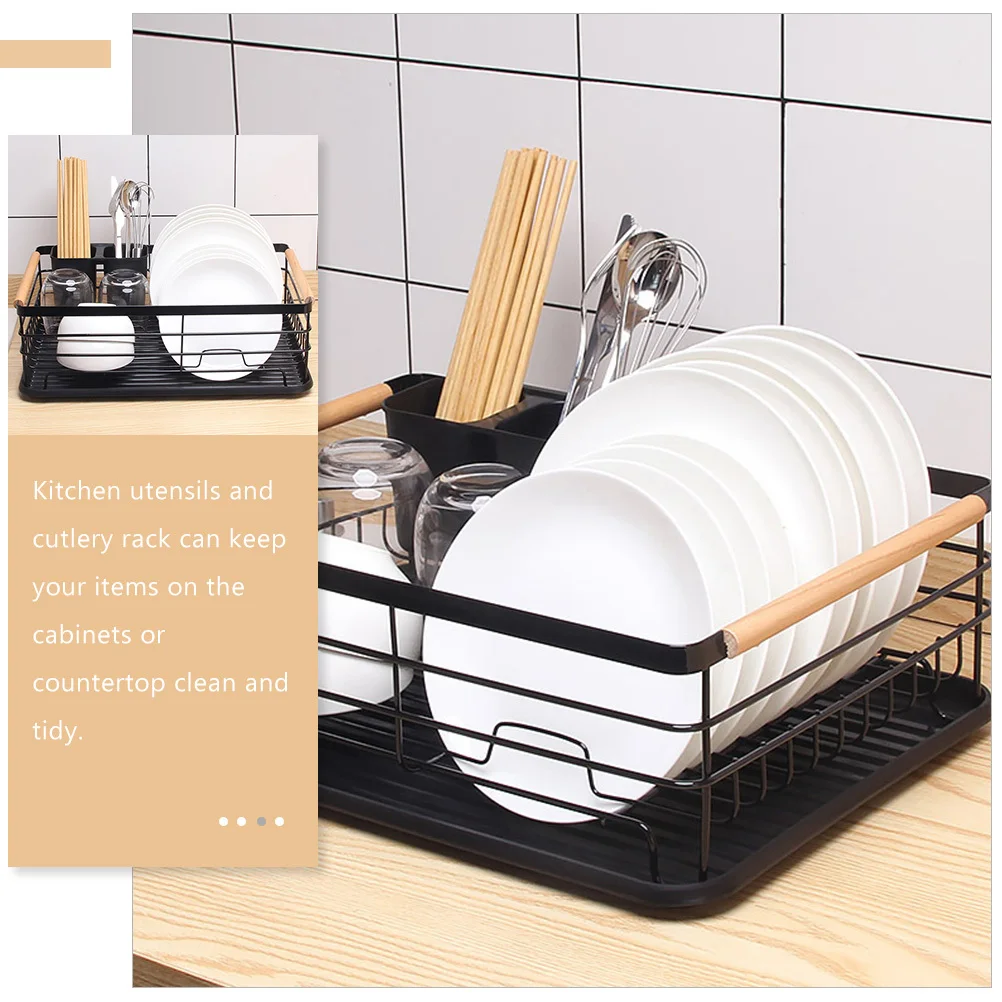 

Kitchen Dish Drying Rack Black Bowls Cutlery Holder Compartment Slots Draining Design for Kitchen Counter Dish Drying Rack