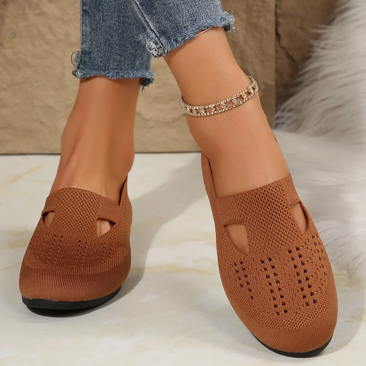 

Large Size Mesh Breathable Low-cut Single Shoes for Women with Flat Heel and Hollow Shallow Mouth Casual Loafers for Women