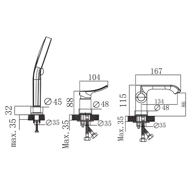 تصميم جديد اثنين من وظيفة الحمام صنبور حوض الاستحمام لحوض بالوعة دش مجموعة مغسلة الحنفية #4