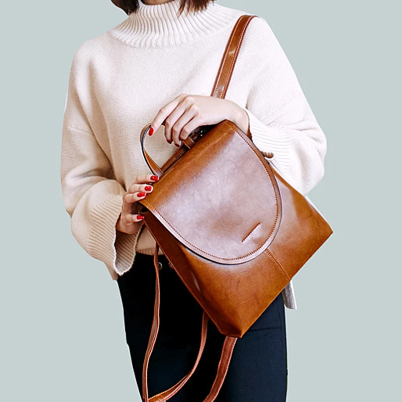 

Women Backpack Shoulder Cross Body Bags Genuine Leather Female Fashion Retro Lady Oil Wax Cowhide Messenger Bag Backpacks