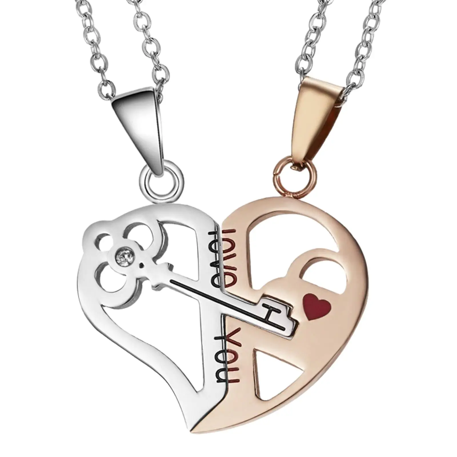 Couple Necklace Double Pendant Necklace Alloy Gift Heart Shaped Puzzle Necklace Heart Couple Necklace for Daily Wear