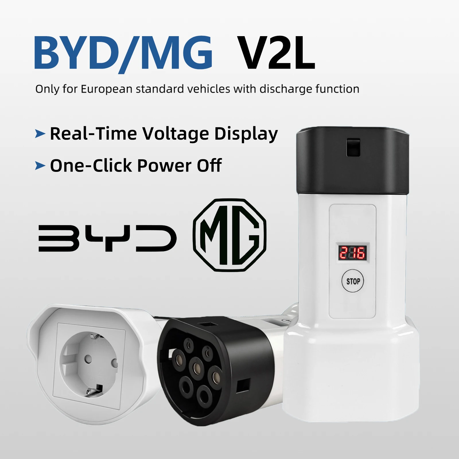 EVqiaoyi Type 2 V2L Ontlader adapter EU 16A socket type 2 Ontlading met voor Renault BYD Hyundai Xpeng Geely EX5 Omoda Jaecoo - afbeelding 1