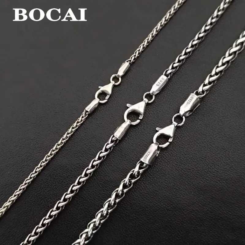 

BOCAI Trendy S925 Sterling Silver Necklace for Men Women New Fashion 2.0mm 3.0mm 4.0mm Weaven-Chain Pure Argentum Jewelry