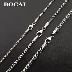 BOCAI Trendy S925 Sterling Silver Necklace for Men Women New Fashion 2.0mm 3.0mm 4.0mm Weaven-Chain Pure Argentum Jewelry