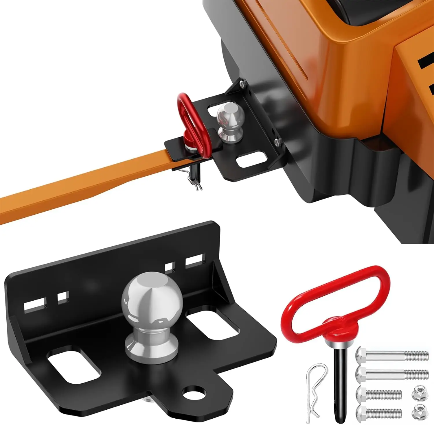 

Upgraded Zero Turn Lawn Mower Hitch with 2' Ball & Pin, 6mm Thicker Steel Bolt-On, Compatible with Mowers, Tractors, Trailers, G