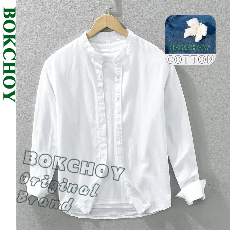

2025 Spring New Casual Linen and Cotton Long Sleeve Shirt for Men Simple Solid Color Classic Daily Shirts CM6003