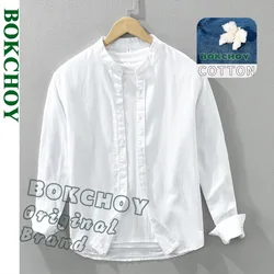 2025 Spring New Casual Linen and Cotton Long Sleeve Shirt for Men Simple Solid Color Classic Daily Shirts CM6003