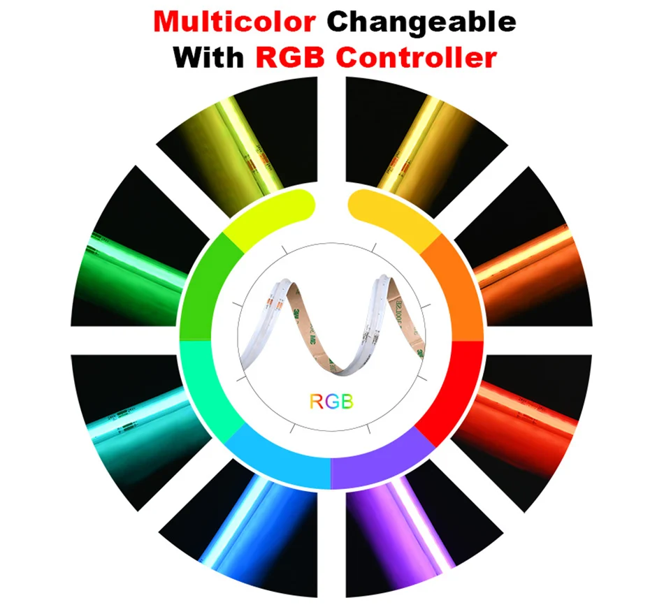 COB RGB LED Strip Lights 576 LEDs/m High Density Flexible Dimmable FCOB Led Tape Colorful Rope Lighting DC12V 24V