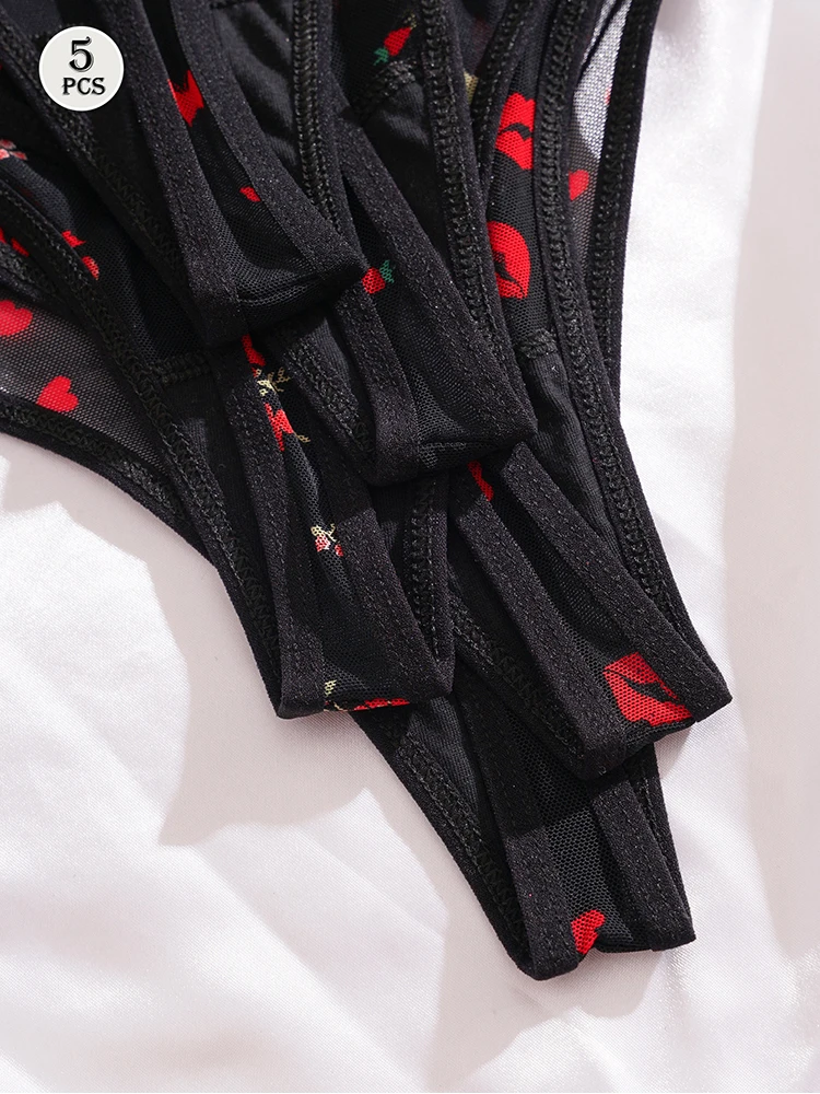 5 قطعة/الحزمة تصميم الطباعة مثير النساء سيور تنفس مريحة سيدة سلسلة الملابس الداخلية أنيقة جنسي الملابس الداخلية أزياء اللباس الداخلي الجديد #6