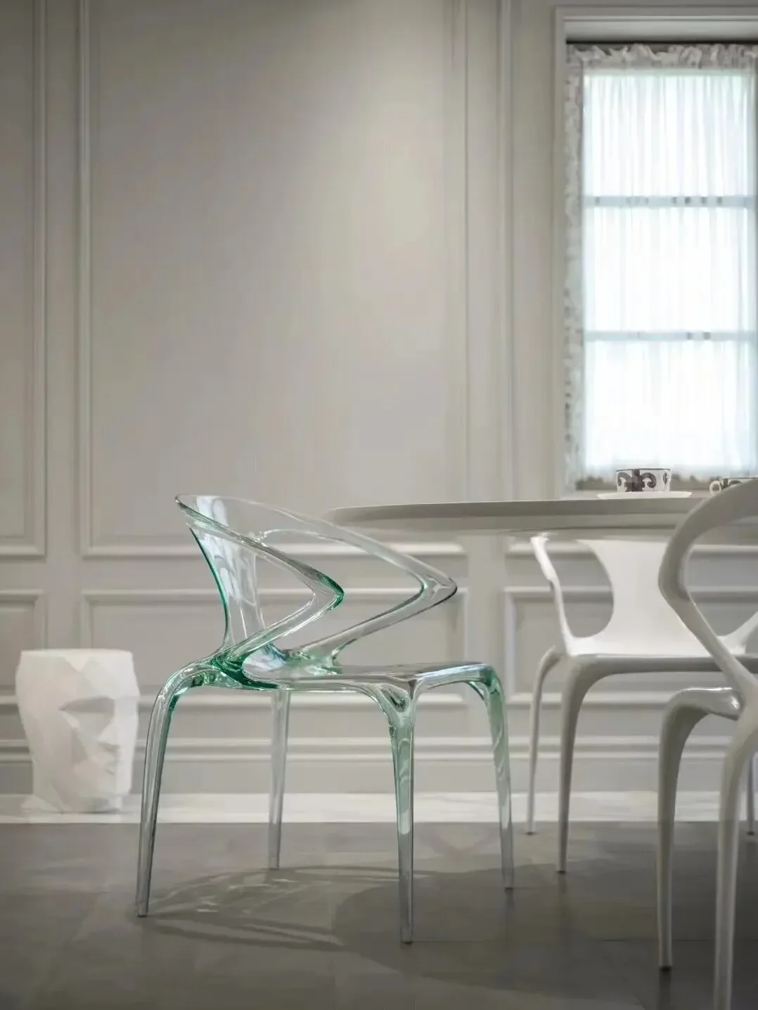AA Acrylic Dining Chair Household Transparent Chair with Armrests Crystal Chair Plastic Lounge Stool