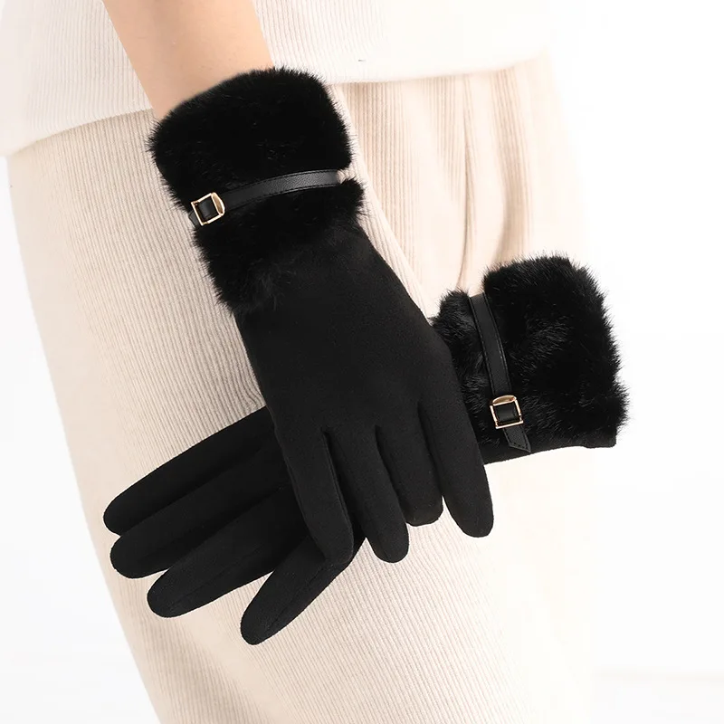Hairy Splicing Women's Gloves Winter Anti Cold/warm You Can Wear It While Cycling or Driving , Windproof, Plush Decoration
