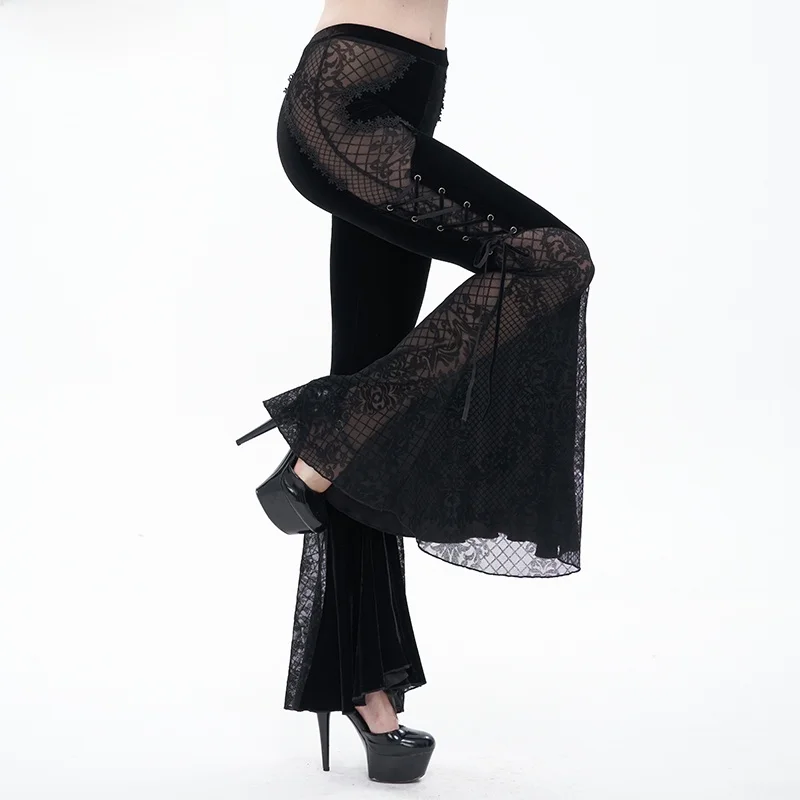 EVA LADY Velvet Bell Bottom Pants Side See-through Lace Large Pants Foot Long Trousers EPT009 Devil Fashion Women's Bottoms — купить у AliExpress WW