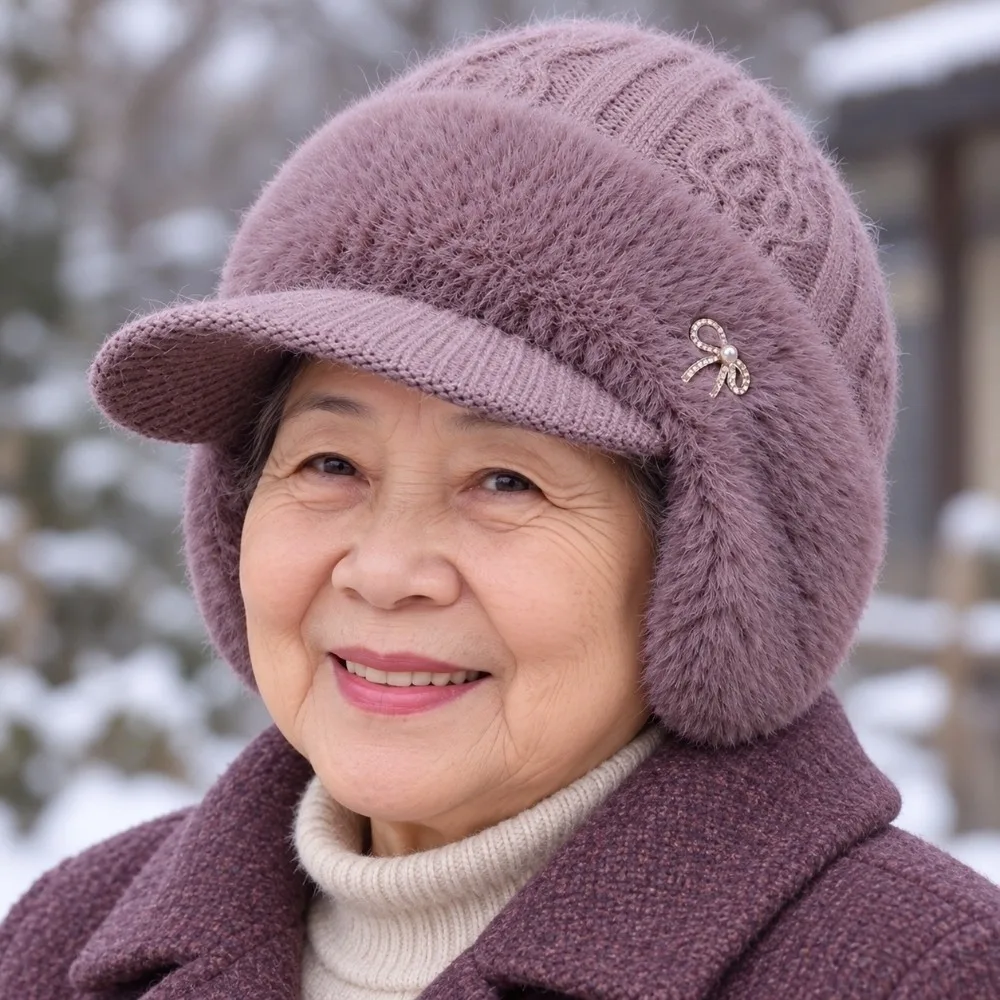 Thickened Winter Knit Hat Elastic Soft Yarn Fleece Lined Beanie Solid Color Windproof Ear Protection Cap Morning Exercise