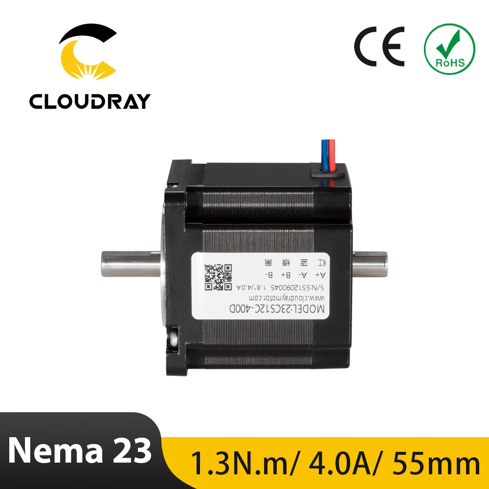 Cloudray Nema 23 silnik krokowy 55mm 1.3N.m 4.0A podwójny wał 2 fazowy silnik krokowy dla CNC maszyna grawerująca