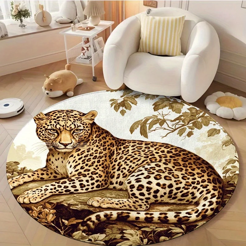 Vintage Oil Painting Four Fawn Deer Circular Area Rug Green Jungle Wild Flower Print Anti Slip Round Doormat Nature  Floor Rug view 4