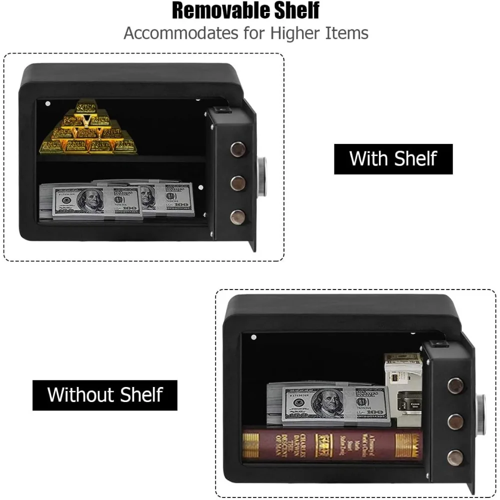 صندوق أمان للوصول إلى بصمات الأصابع مع ضوء LED - أمان المنزل والمكتب لتخزين النقود والمجوهرات والأسلحة النارية والأشياء الثمينة، بطبقتين