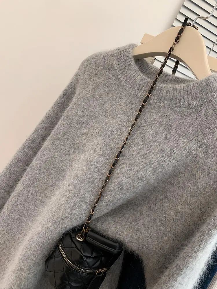 Korean Fashion Women Shoulder Round Neck Base Sweater Autumn Winter New Classic Long Sleeved Solid Color Women's Knitted Sweater