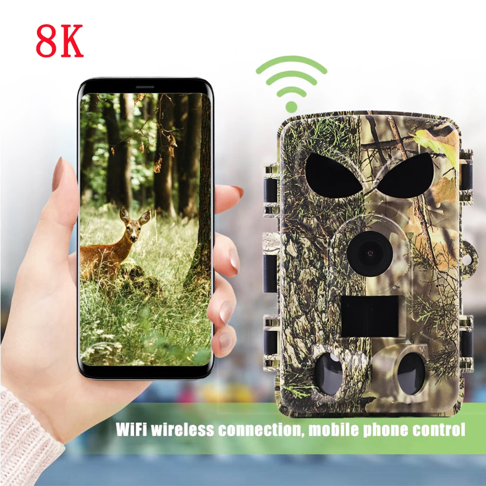 Cámaras de Vigilancia Wifi 8K para Fauna Silvestre, Visión Nocturna, Mini Cámara de Caza, Impermeable, con Sensor de Movimiento, Monitoreo y Rastreo de Animales