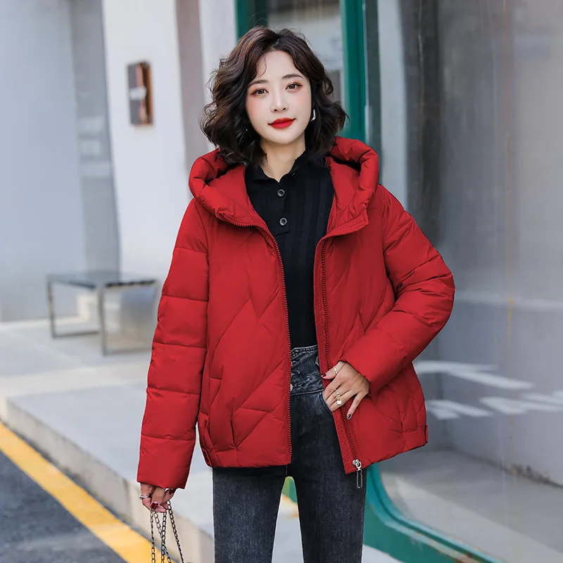Women's Short Winter Cotton Jacket Warm New Loose Hooded Thick Cotton Coat Trendy Quilted Cotton Padded Jacket Parkas Clothing