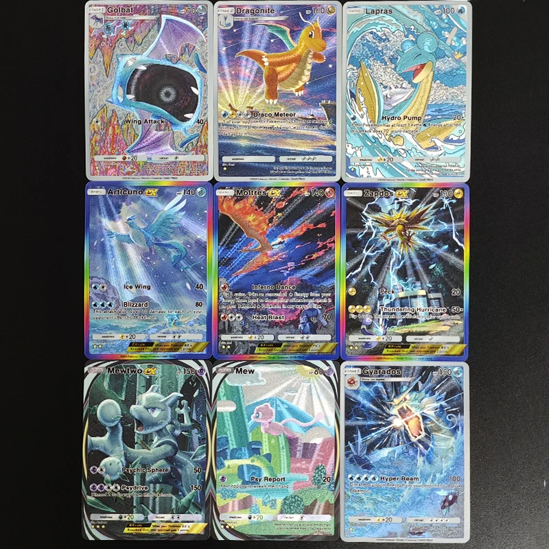 

9 шт. DIY PTCG карманная игра английский Mew Moltres Articuno Dragonite Golbat Lapras Gyarados Mewtwo коллекция хобби игрушка-флеш-карта