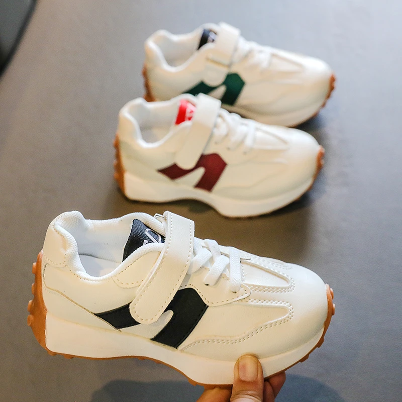 

Детская обувь для девочек и мальчиков, кроссовки для малышей, дышащая искусственная кожа, теннисные туфли на плоской подошве для малышей, розовые/черные/серые, размер 21–36